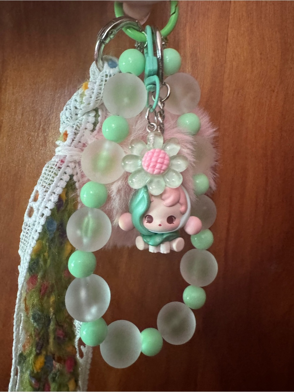 Handmade Skullpanda Keychain Charm with authentic bean
